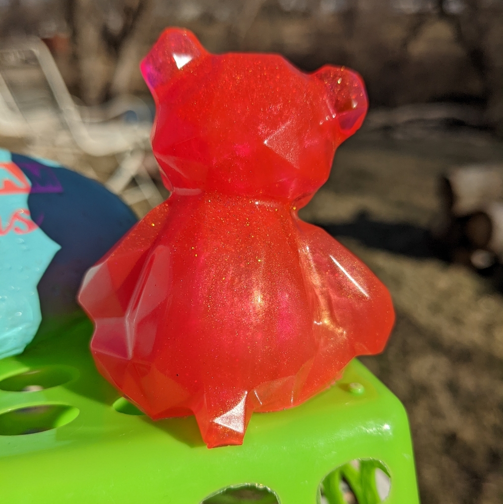 Sparkly Teddy Bear Sunset Pink Gold Shiny Resin Art Artisan Handmade - Picture 5 of 10